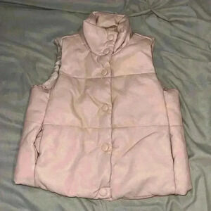 Jou Jou Girls Puffer Vest Jacket Pink Full Zip Collared Pockets Faux Leather 8